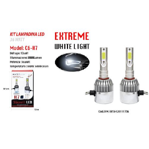 Maxtech-led Auto & Moto Headlights Lamps H7 C6 Bulb Kit 36w White Light 6000k
