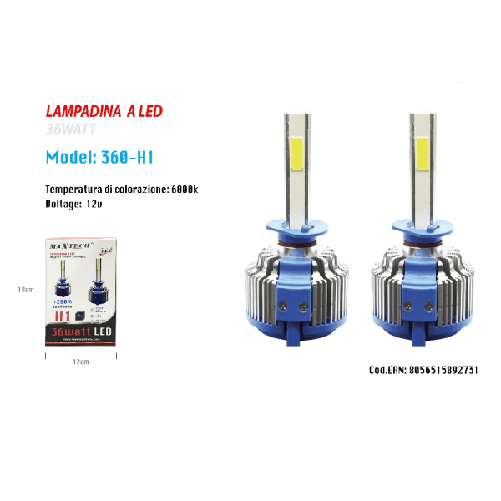 Maxtech-pair Led Lamps Car Headlights H1 Motorcycle Bulb Kit 36w 6000k Maxtech 360-h1 Headlight