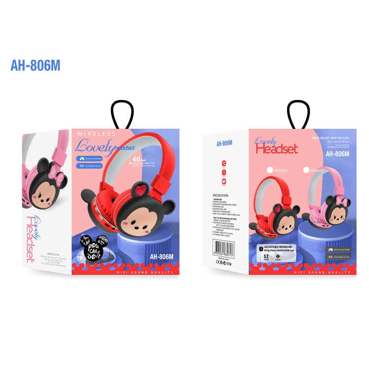 Cartoon image wireless bluetooth headset Handsfree Support SD Card Mic Stereo Sound Earphone Earbuds
