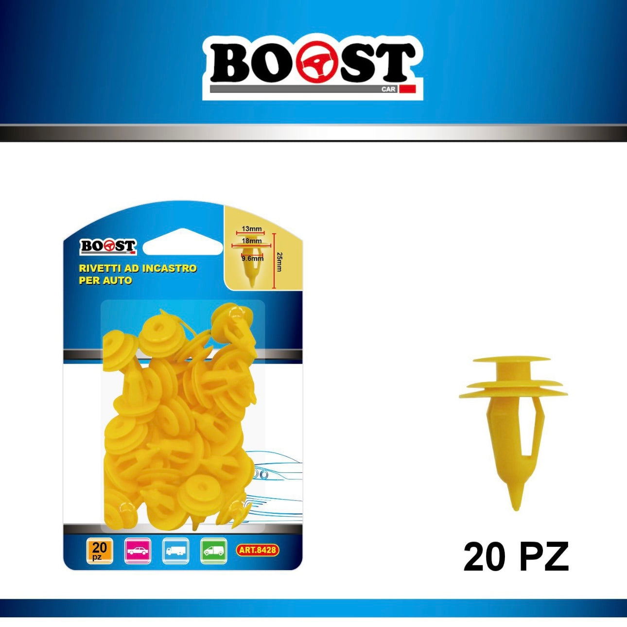 BOOST - snap-in rivets for cars 13x18x9.6 mm 20pcs