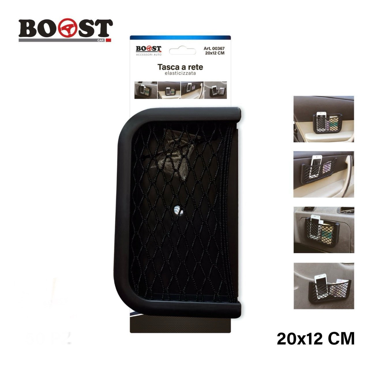 BOOST - elastic mesh pocket for car 20x12cm