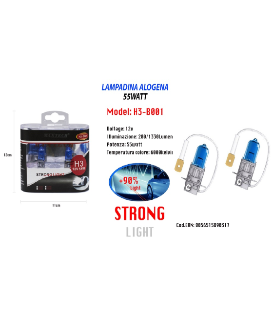 Maxtech Halogen Car Bulbs H3 55 Watt Cold Light Replacement 12v Maxtech H3-B001