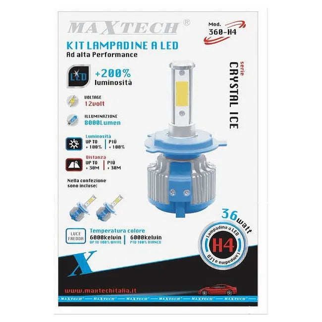 Maxtech Pair of H4 LED Car Replacement Lamps 8000 Lumen 6000k 12v 36w Maxtech 360-h4