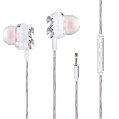 EXTRASTAR Handsfree Earphones Dual Dynamic Drivers Headphones in-Ear Earbuds with Metallic Mic & Volume Control Compatible with iPad, Android, Smartphones, Tablets, MP3 Players