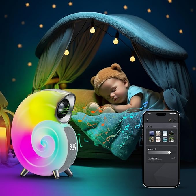 New Conch Music Light, Desktop Smart Speaker Atmosphere Light, Alarm Clock Wake Up Light, Symphony Dynamic Smart Night Light Table Lamp, APP Control Light Adjustment with 2000mAh Battery