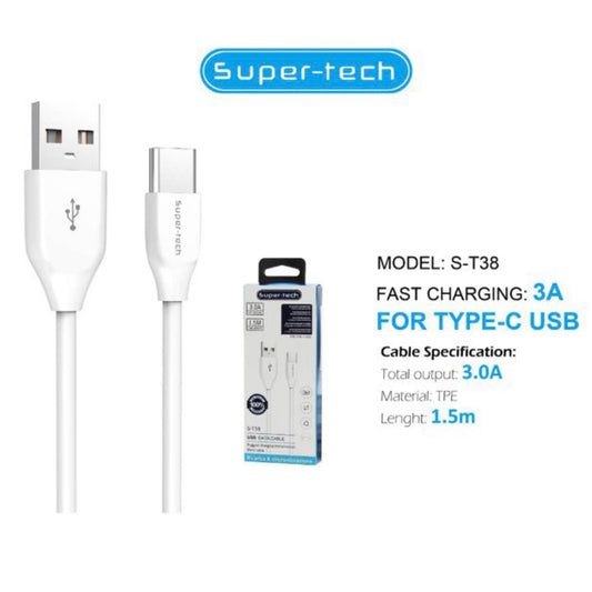 SUPER TECH - Cable Super Charger & Data transfer, 3.0A, USB - TYPE C