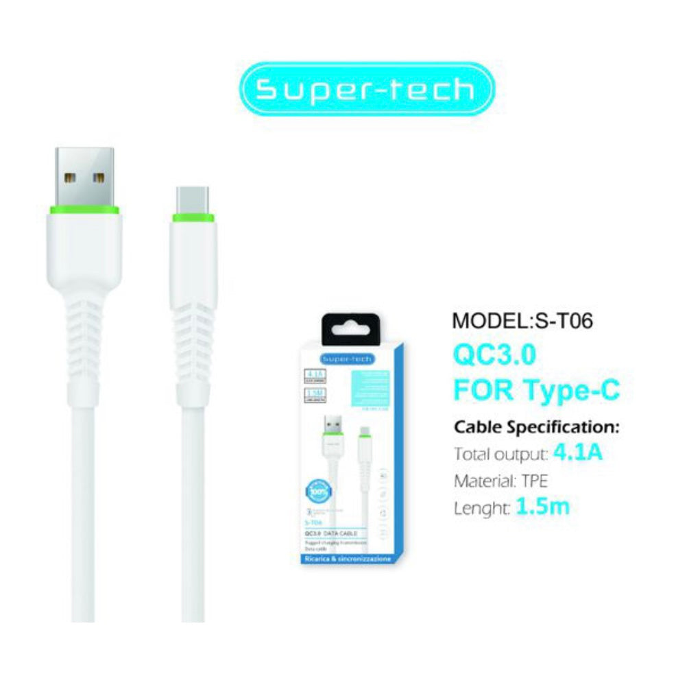 SUPER TECH - Cable Super Charger & Data transfer, 4.1 A, USB - TYPE C