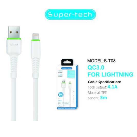 SUPER TECH - Cable Super Charger & Data transfer, 4.1 A, USB - LIGHTING IPHONE