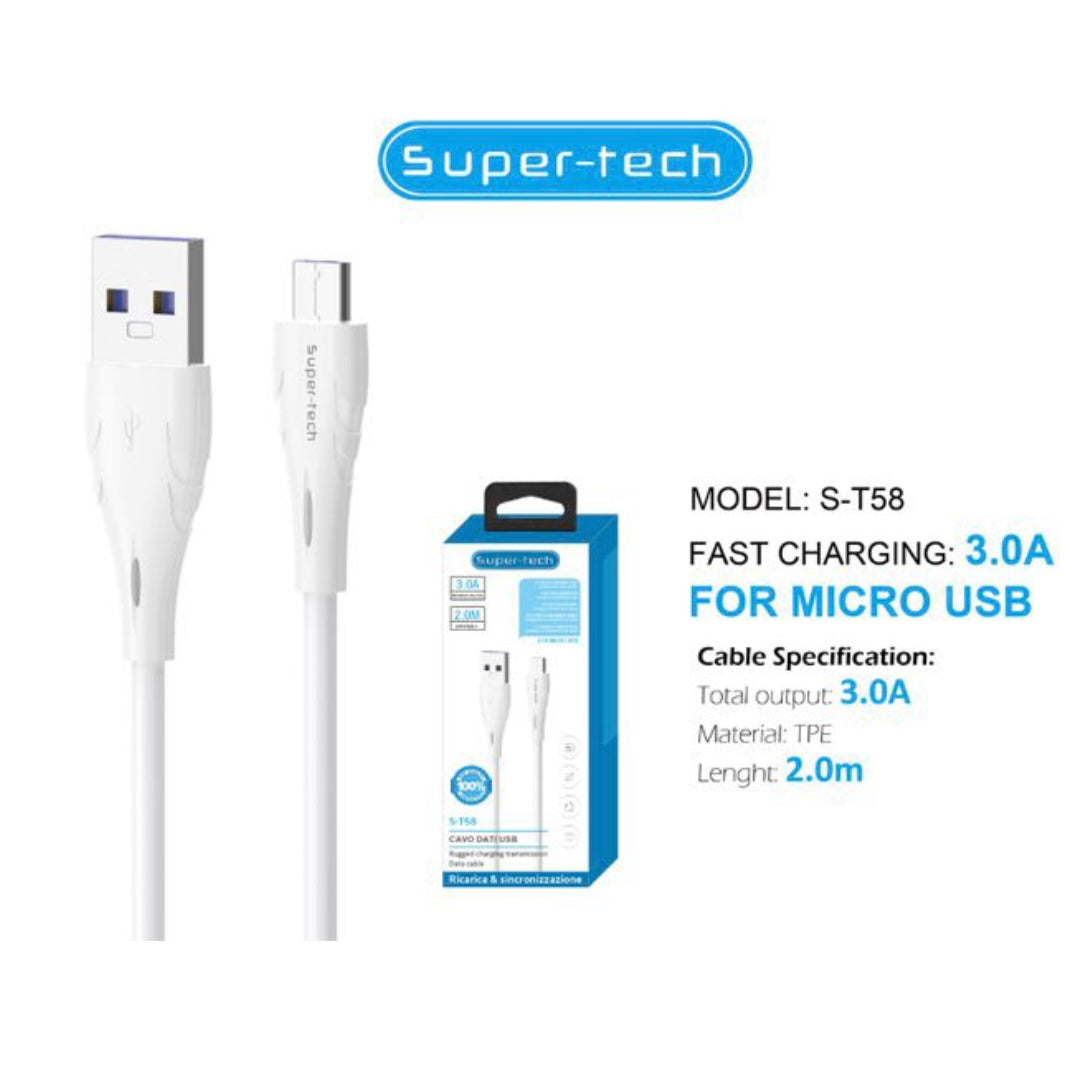 SUPER TECH - Cable Super Charger & Data transfer, 3.0A, USB - MICRO USB