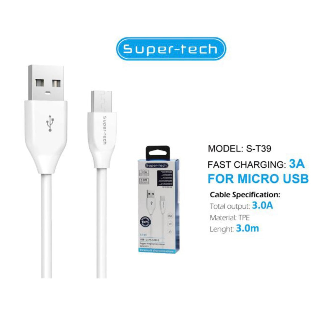 SUPER TECH - Cable Super Charger & Data transfer, 3.0A, USB - MICRO USB