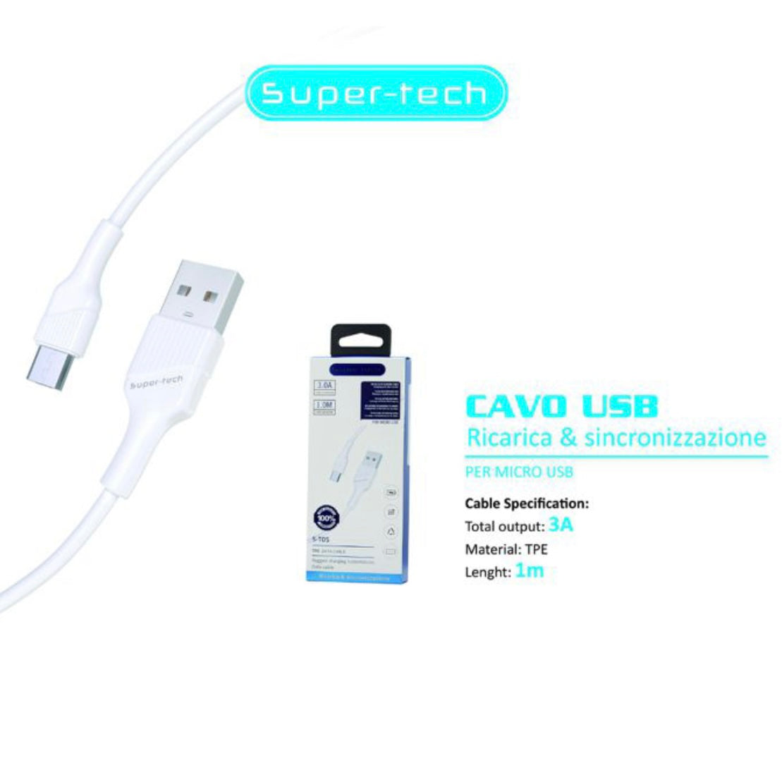 SUPER TECH - Cable Super Charger & Data transfer, 3.0A, USB - MICRO USB