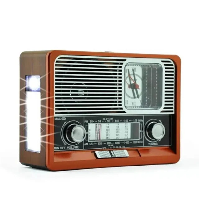 LEOVIN - Vintage Rechargeable Bluetooth USB Stereo Hi-Fi Radio with Flashlight and AUX Clock