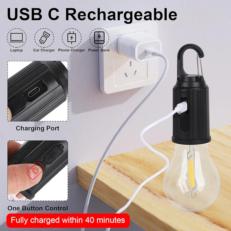 Camping Lamp, Rechargeable Type C, Warm Light, with Hook