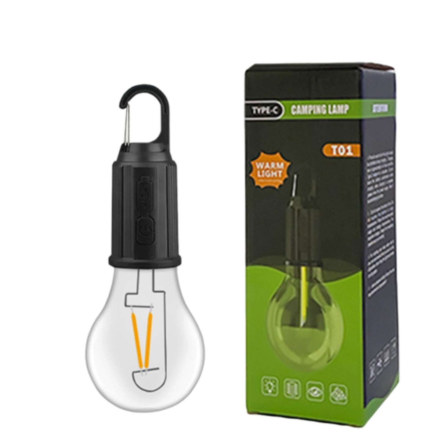 Camping Lamp, Rechargeable Type C, Warm Light, with Hook