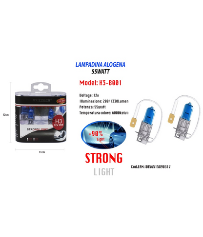 Maxtech Halogen Car Bulbs H3 55 Watt Cold Light Replacement 12v Maxtech H3-B001