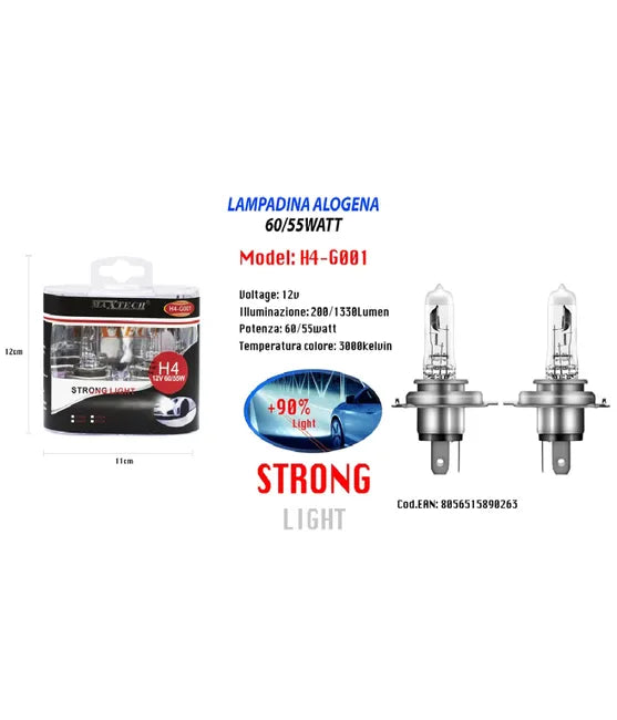 Maxtech - Car Bulbs H4 60/55w 12v White Light Halogen Replacement H4-b001